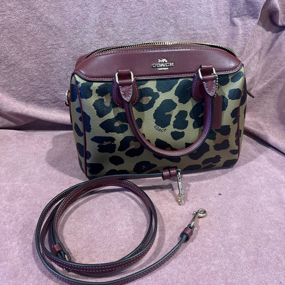 Coach Leopard Print Satchel with Red Accents - Picture 8 of 12